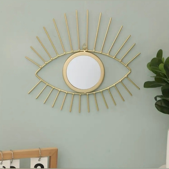 Gold Greek Evil Eye Mirror Wall Hanging Wall Boho Home Decor Art Piece NEW - Picture 2 of 7